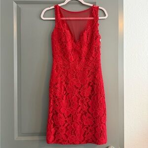 Monique lhullier red floral appliqué dress